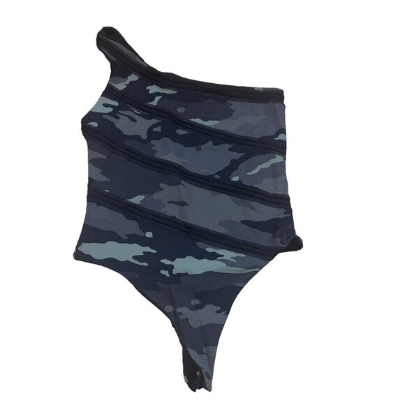 Victoria's Secret Sport Thong Bodysuit Womens Small Green Camo One Shoulder - Picture 1 of 5